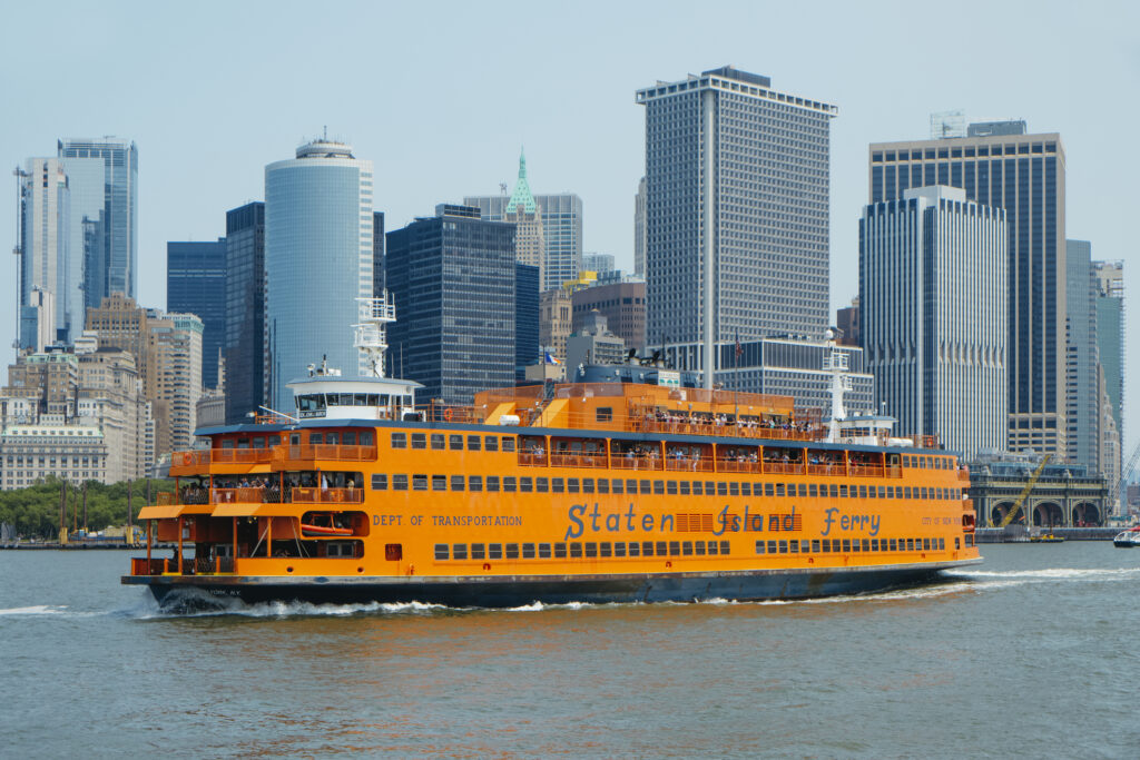 ferryboat of Staten Island Ferry leaving Manhattan