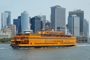 ferryboat of Staten Island Ferry leaving Manhattan