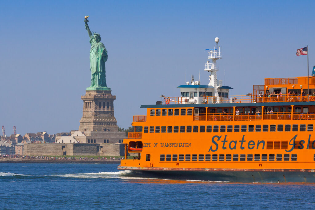 Staten Island Ferry and Statue of Liberty, New York.